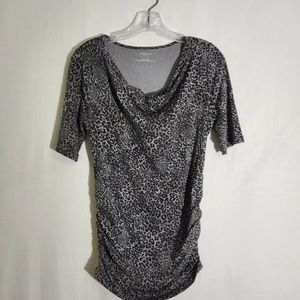Motherhood Maternity S Animal Print Top Shirt Gray Black Side Rouching